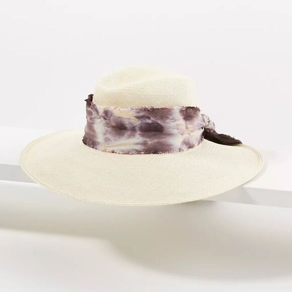 Anthropologie Tie-Dye Trimmed Straw Rancher - Picture 1 of 13